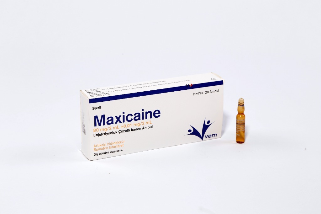 MAXİCAİNE 80mg/2ml+0,01mg/2ml enjeksiyonluk çözelti içeren ampul