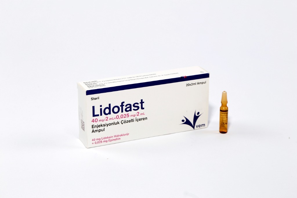 LİDOFAST 40mg/2ml+0,025mg/2ml enjeksiyonluk çözelti içeren ampul